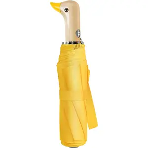 Duck Handle Umbrella Automatic - Collapsible Portable Compact Umbrella Travel Size Wooden Cute Duckhead Umbrellas Duck Gifts for Girls Women
