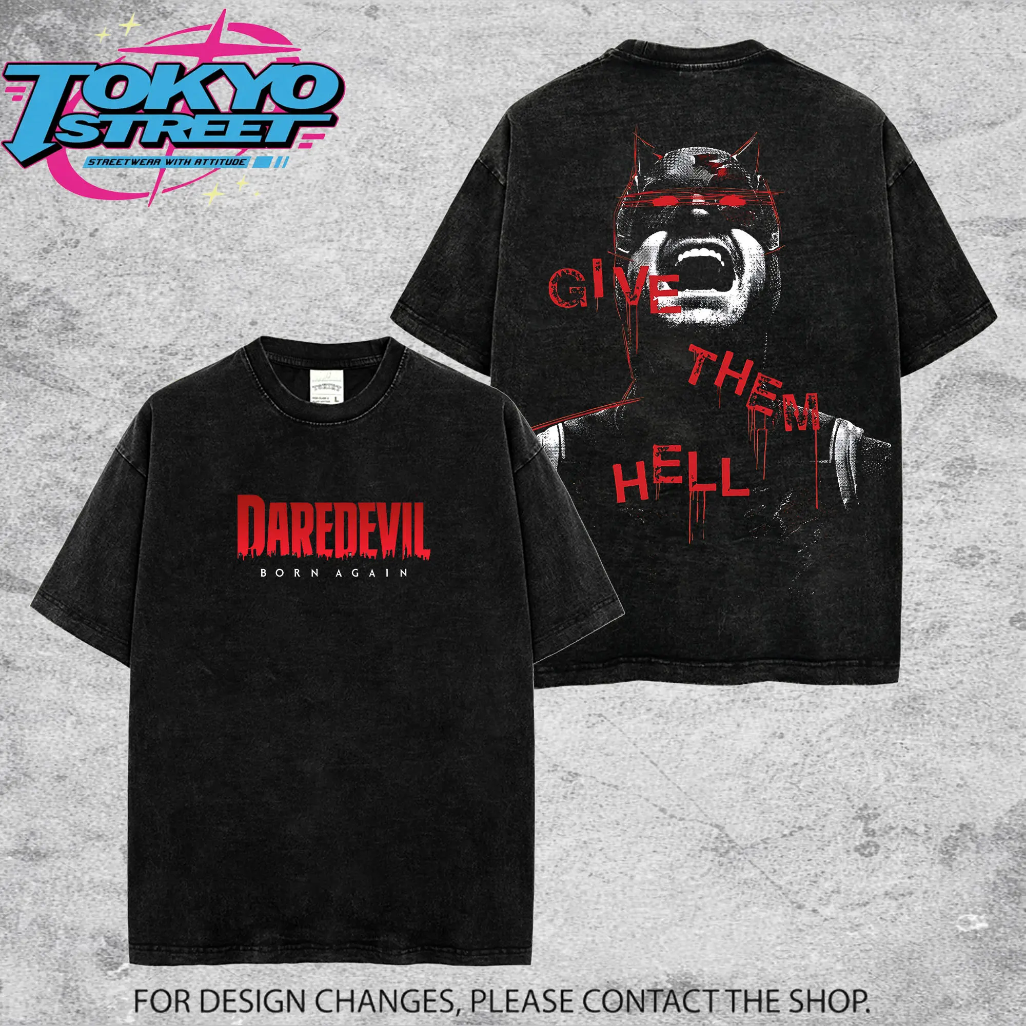 Men's Oversized Matt Murdock Daredevil Hell’s Kitchen  Comics Round Neck Ribbed Short-Sleeve Tshirt - Seamless Acid-Washed Cotton Fabric, Double-Printed Soft Lightweight Casual Streetwear Menswear Graphic Top