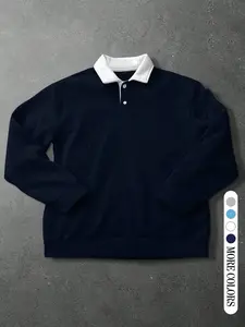 Men's Loose-Fitting Colorblock Sweater, Casual Fashion Pullover, Comfortible Campus Wear, Versatile Basic Outerwear