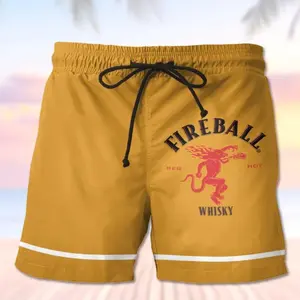 Fireball Whiskey Men Casual Drinking Print Beach Shorts Lightweight Quick Dry Swim Trunks Vacation Summer Beachwear for Men