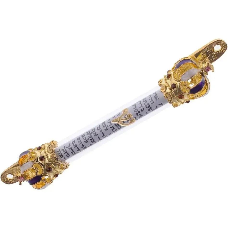 Gold Plated King David Royal Crown Mezuzah w/ Scripture Parchment Scroll
