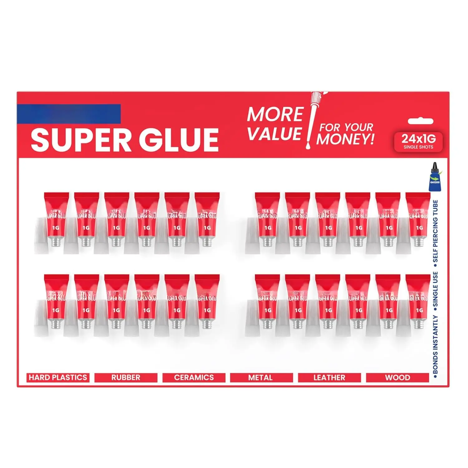 1 Gram (Pack of 24) Single Use Super Glue  Purpose - Superglue - Ca Glue Thick &  Adhesive for DIY Craft, Ceramics, Frame, Leather, Metal Etc