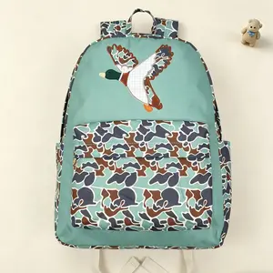 Kids Boys Ducks Green Camo Pattern Children Backpack Zipper Back Bag