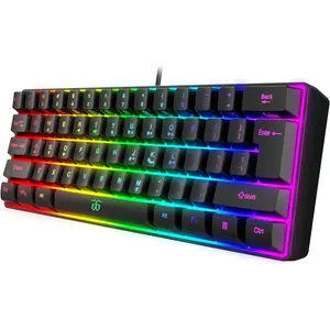 60% Wired Gaming Keyboard, 61 Keys Ultra-Compact Mini Keyboard, RGB Backlit Waterproof Keyboard, Portable Black Keyboard for PC Mac Gamers, Typists & Business Travel
