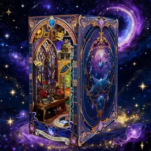 Fantasy Shop Design 3D Wooden Handmade Puzzle, DIY Kit with LED Light, Creative Room Assembly Kit without Glue & Battery