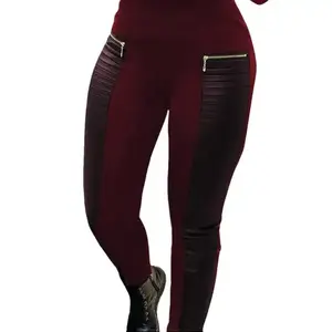 Plus Size Artificial Leather Patch Leggings, Fashion Zipper Front Waist Stretch Leggings, Women'S Plus Size Clothing Bottoms Womenswear Basic Minimalist