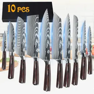 5/8/10Pcs Kitchen Knives Set Professional Japanese Meat Fish Fruit Vegetables Boning Butcher Cleaver Knife Set Color Wood Handle Paring Utility Santoku Slicing Chef Cooking Knife Elegant Gift Box