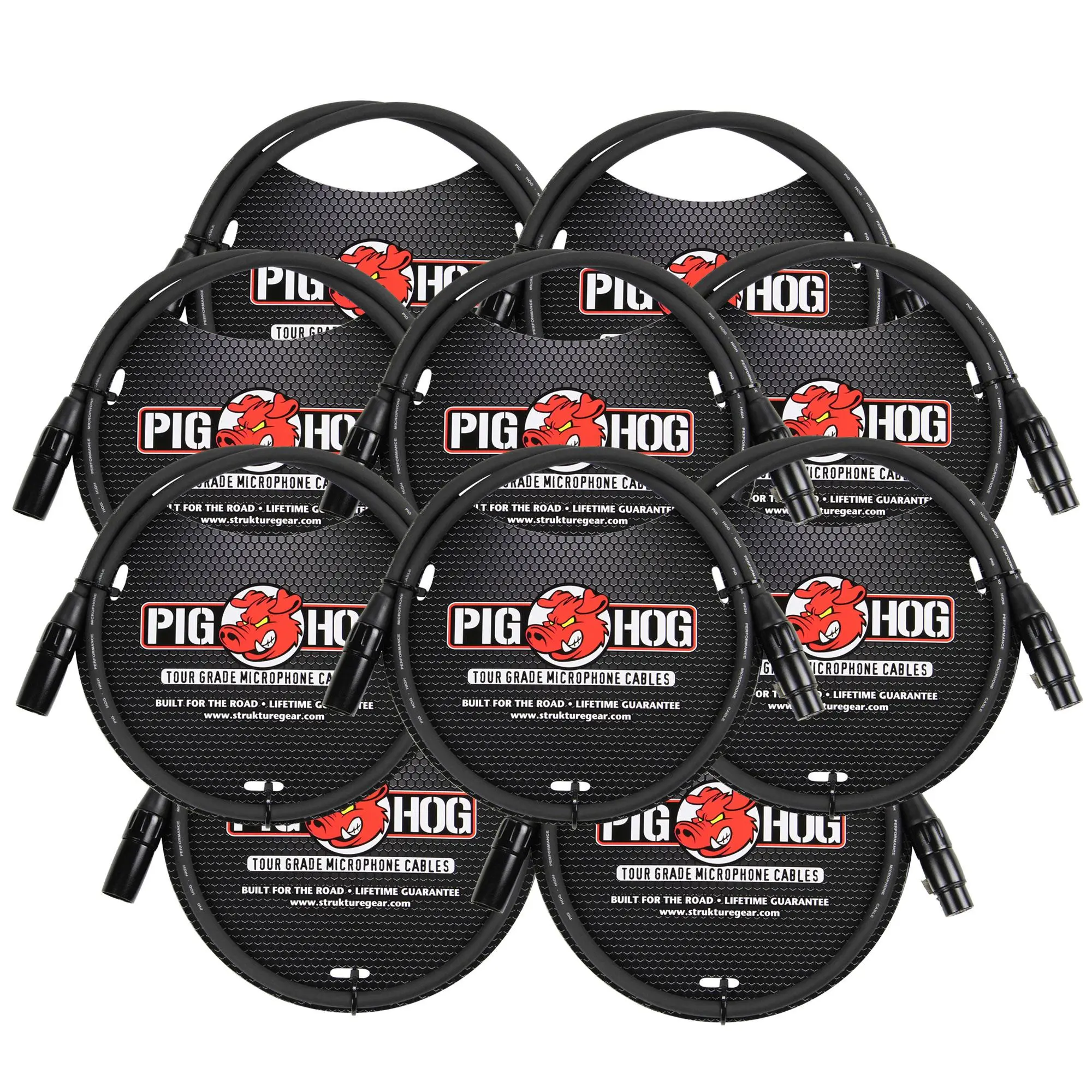 10x Pig Hog 8mm XLR Microphone Cable Male to Female 3 Ft Fully Balanced Premium Mic Cable