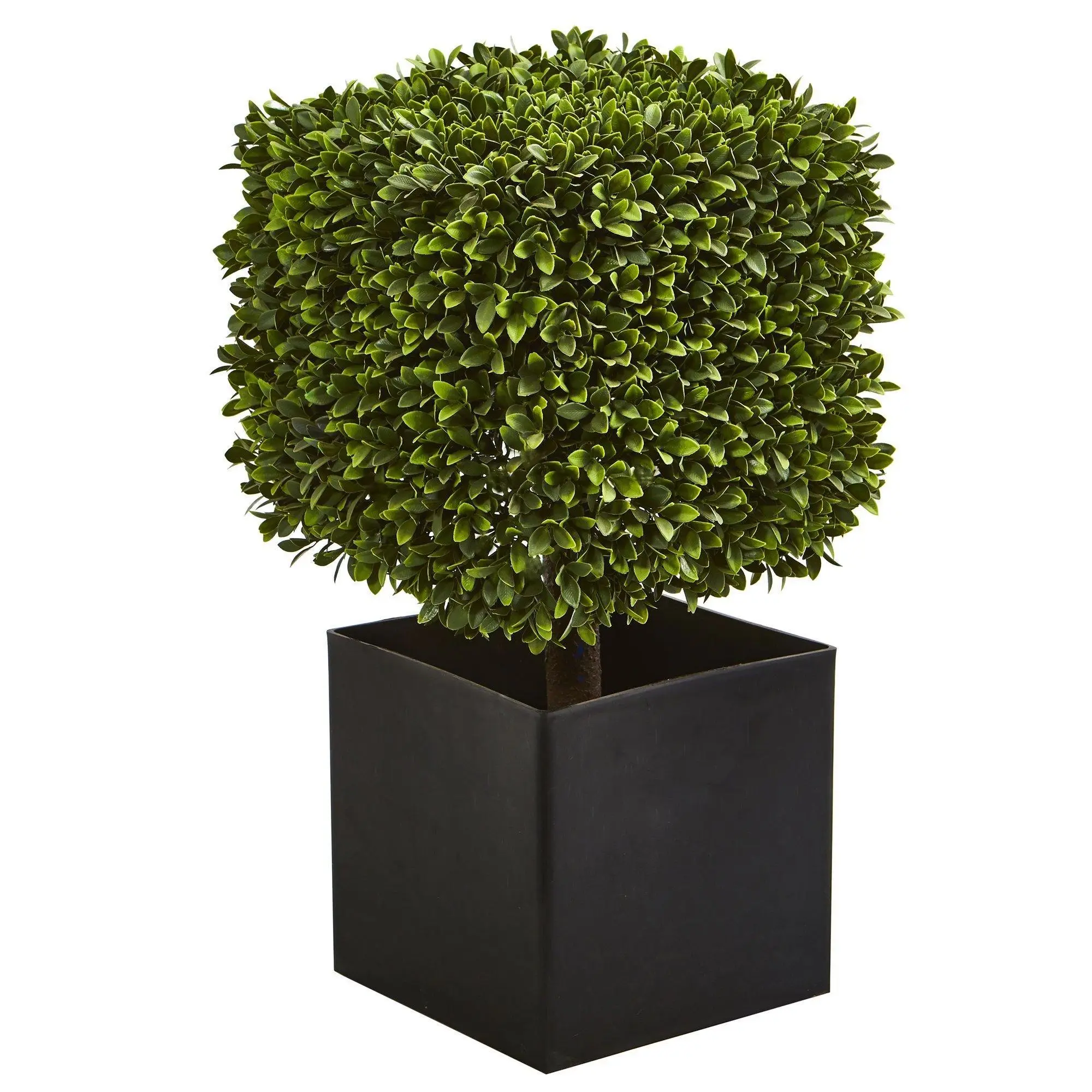 27 in Artificial Boxwood Tree with Black Planter - Faux Floral Piece with Feather-Like Foliage, Floral Centerpiece for Indoor-Outdoor Home Decor Accent