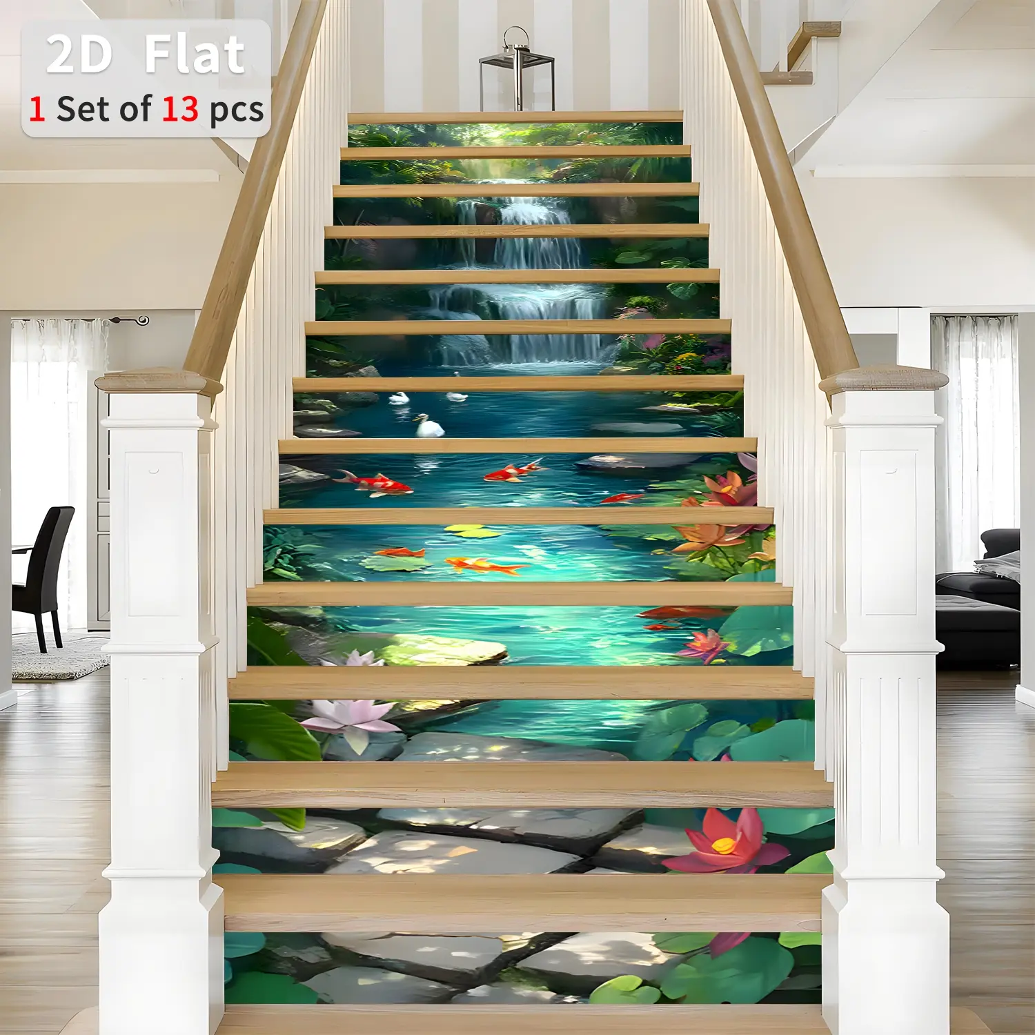 Geometric Pattern Stair Sticker, 13pcs/set Waterproof Self Adhesive Stair Sticker, Decorative Decal, Removable Wall Sticker for Home Decor