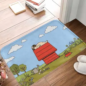 Cute Pug Cartoon Printed Floor Mat  Funny Relaxing Dog House Design  Soft Non Slip Washable Area Rug  Perfect for Living Room  Bedroom  Office  Pet Corner  Housewarming Gift  Relaxing Decor Style summerwins