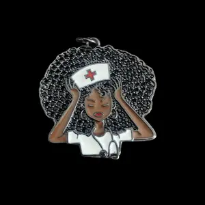 Black Nurse Charm Gift For Nurse Afro Bling Pendant for Jewelry Making Healthcare Worker Charm
