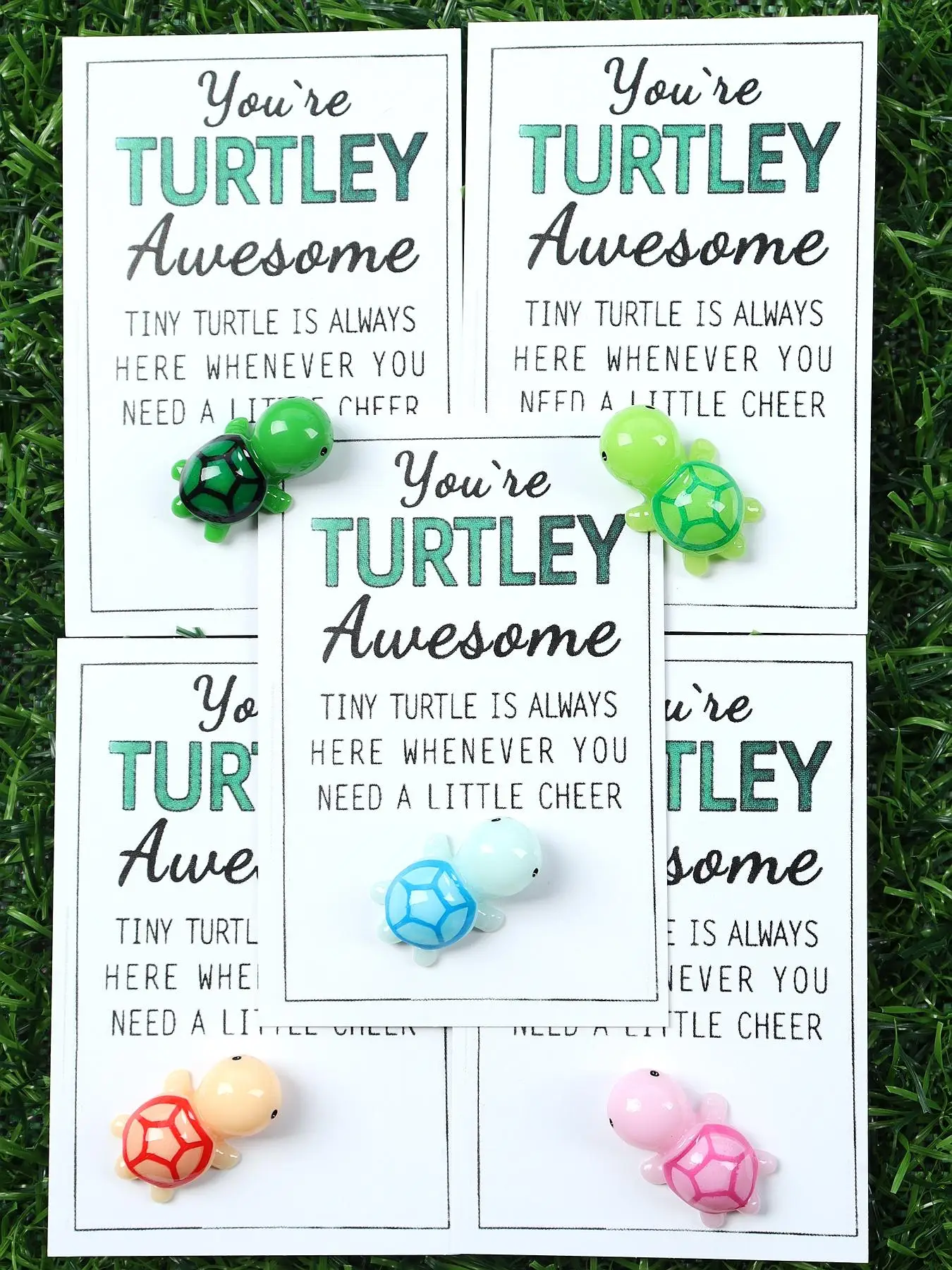 Cute Turtle Design Pendant with Card, 5 Counts Mini Resin Animal Shaped Charm, DIY Jewelry Accessories, Gift for Family, Friend, Colleague