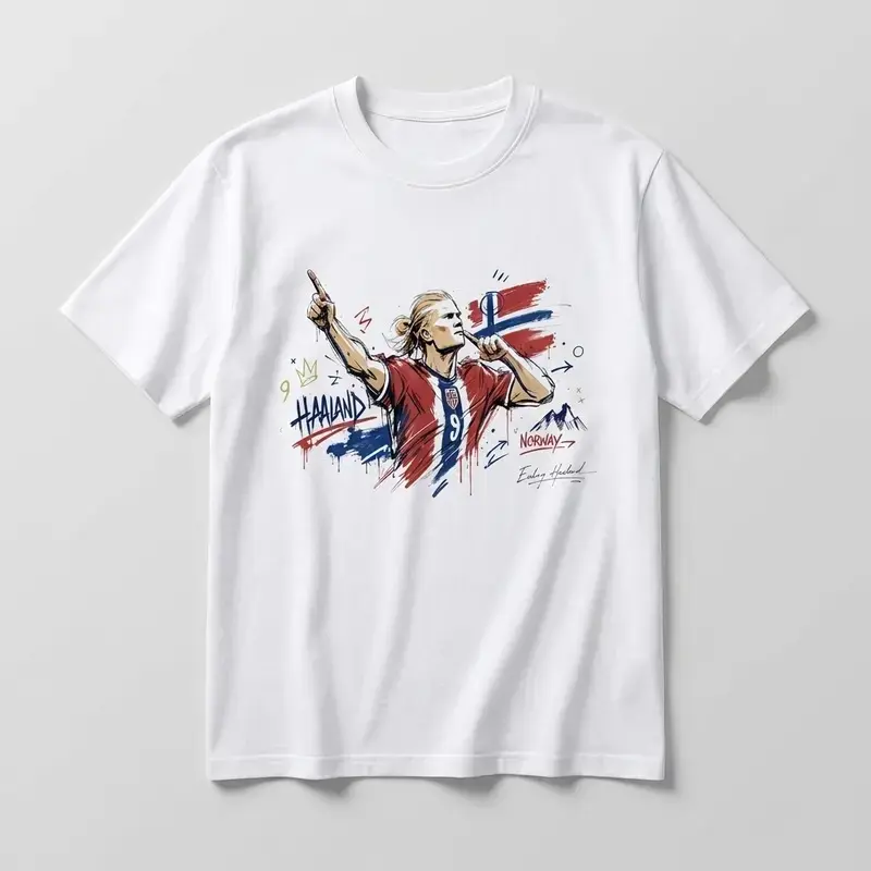 Women's Oversized Vintage Short-Sleeve Soccer T-Shirt, Haaland Norwegian #9 Manchester Blue Striker Graphic Top, Nordic Goal Machine Print Casual Clothes, Shortsleeve, Tops