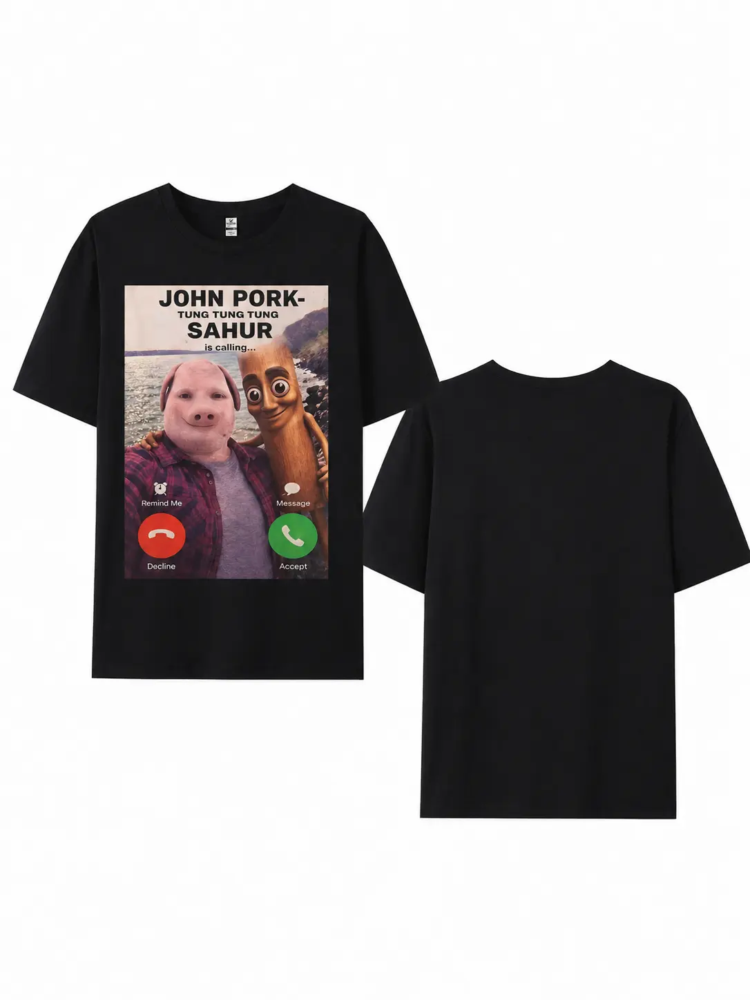 Men's Unisex Funny John Pork Brainrot Viral Meme Graphic T-Shirt - 100% Soft Cotton Premium Casual Aesthetic Relaxed Fit Outfits, Short Sleeve Crewneck Novelty Internet Cartoon Apparel, Tops, Shortsleeve
