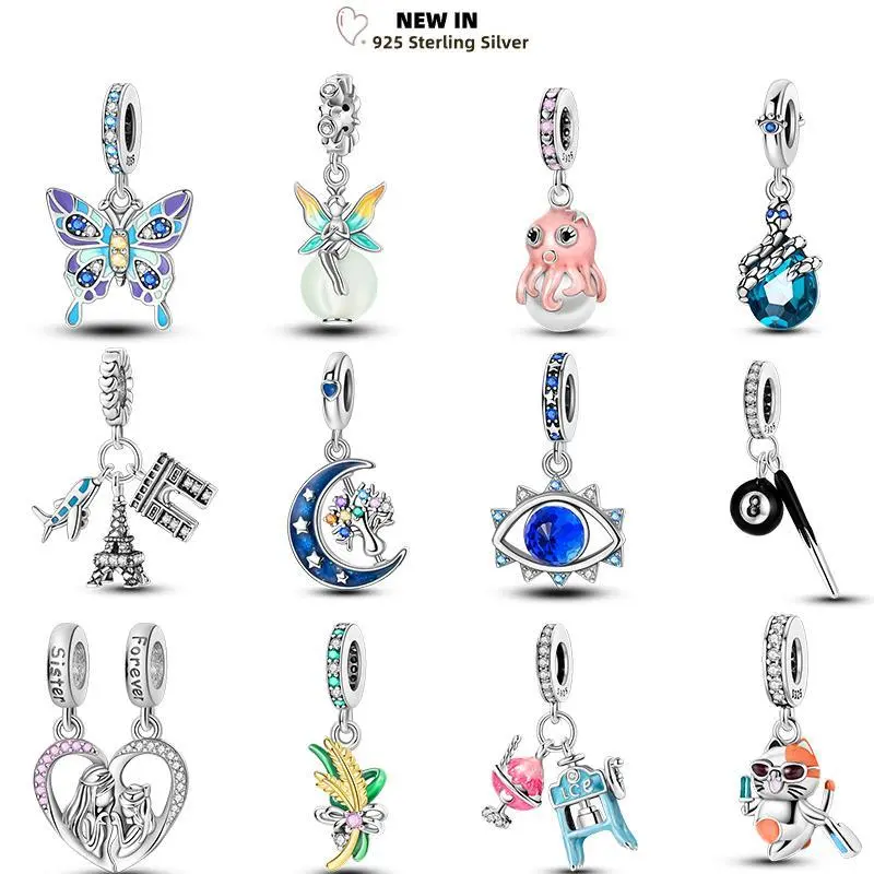Luminous Blue & Purple Animal Jewelry Charms in 925 Sterling Silver with Elf, Butterfly & Snake Designs for DIY Bracelets, Collectibles