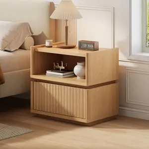 Sikaic Modular Nightstand with Wavy Panel Design Natural Oak Customizable Stackable Bedside Table, Open & Closed Storage, Anti-Tip Safety, Easy Assembly for Bedroom, Living Room, or Office