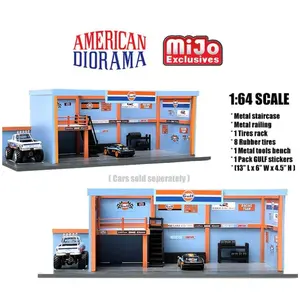 American Diorama 1:64 MiJo Exclusives Garage Diorama with Auto World GULF Stickers Included Limited 2,400