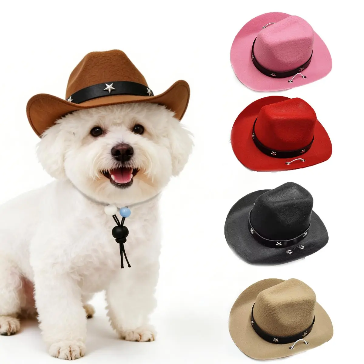 Pet Western Cowboy Hat - Adjustable Fleece Headwear for Outdoor Summer, Travel Photography, Small/Large Dog & Cat Accessories, S(13x10x5cm), L(19x15x6cm)