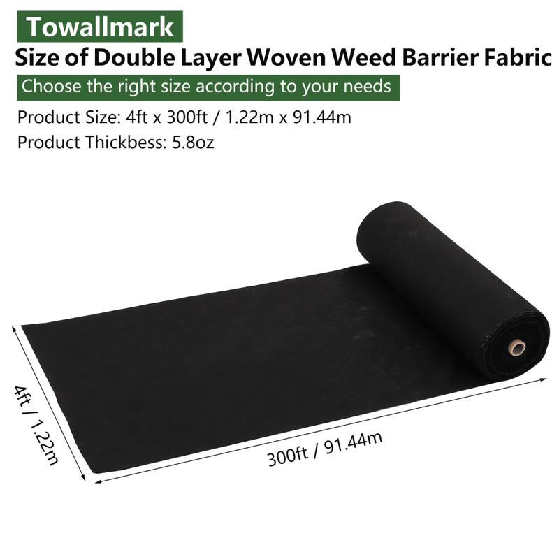 Commercial Grade Woven Landscape Fabric 5.8oz, 4FT X 300FT - Heavy Duty Double Layer  Barrier, Ground Cover Mat For Gardens, Landscaping, Lawns & Driveways