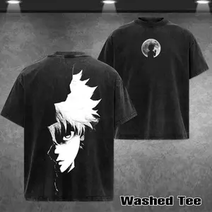 Killua Zoldyck Retro Hunter × Hunter T-shirt, Retro Anime Double Printed Vintage Washed Tee Unisex Oversize Heavyweight Cotton T-shirt for Anime Fans and Lovers Oversized