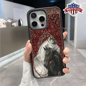 Magnetic Phone Case Supports Wireless Charging Case for iPhone 16 Pro Max 15 Plus 14 13 12 11 XS XR Western Horse Pattern Non-Yellowing Shockproof Clear Slim Protective Soft Case Transparent Acrylic Cover.