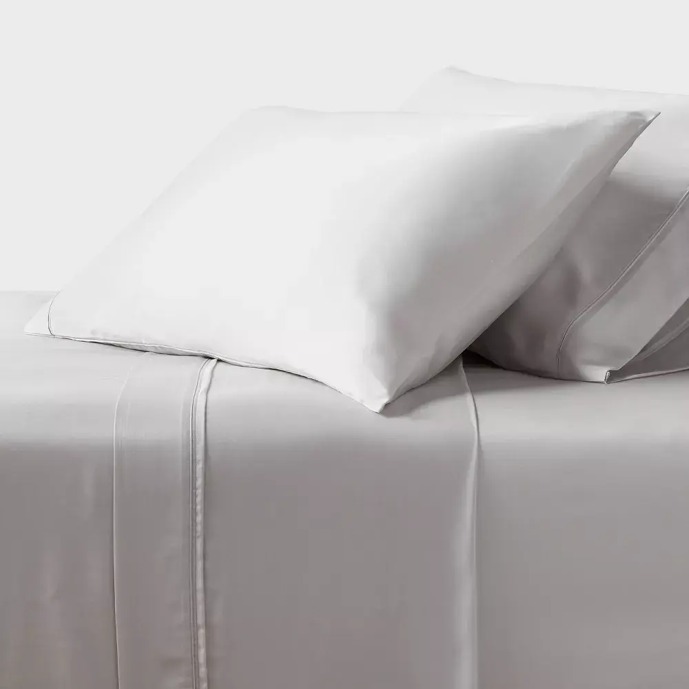 Threshold 320 Thread Count Lightweight Cooling TENCEL Lyocell Sheet Set, Light Gray - 4-Piece Satin Weave OEKO-TEX Certified Silky Bedding with Cooling Flat Sheet for Home Use