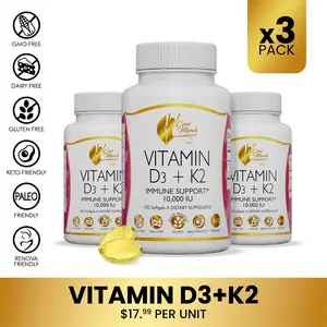 3 Bottles of Coco March N.M.D Vitamin D3 + K2 Dietary Supplement, 120 Softgel Capsules Healthcare Fitness