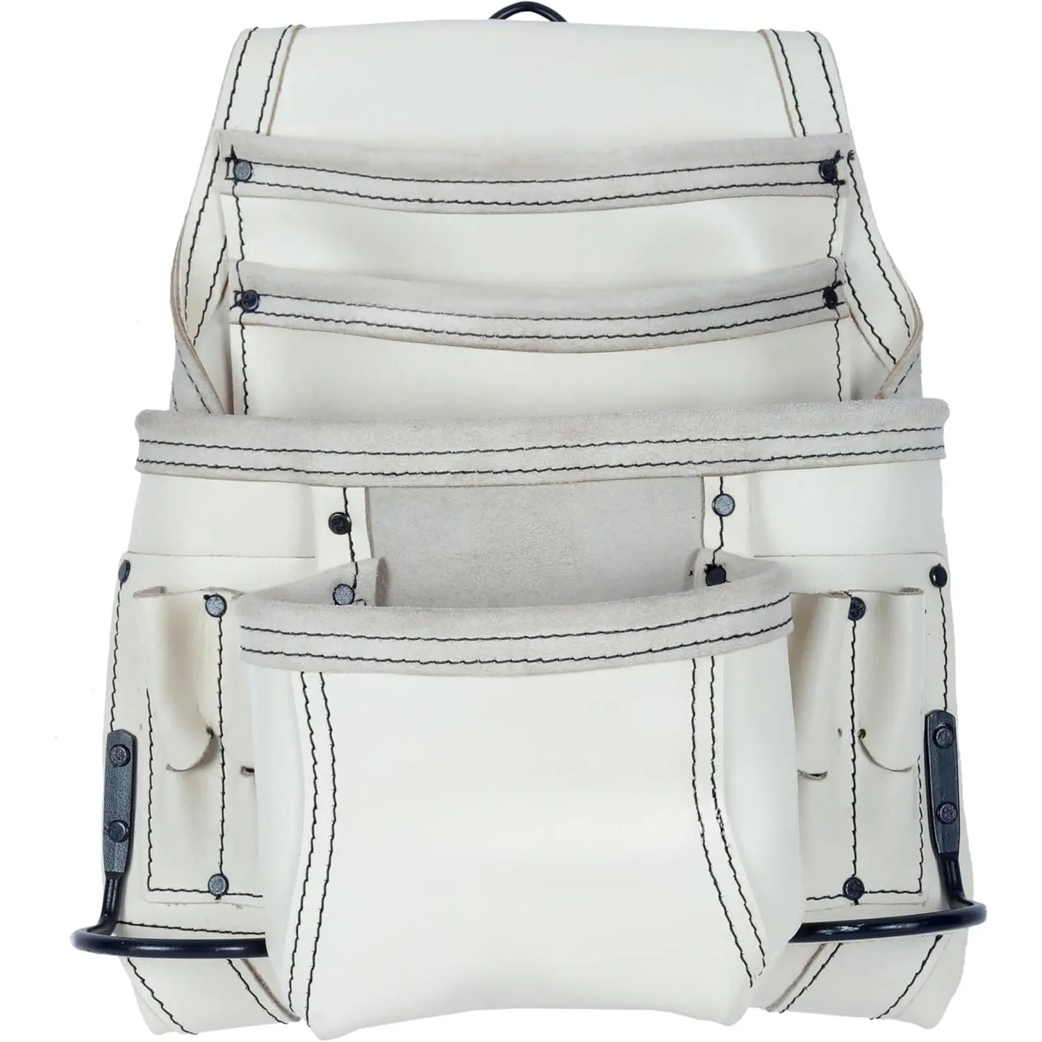 10 Pockets Men Resin Finish/Oil Tanned Leather Tool Pouch White and Brown Bags Fastener Carpenter's Nail, Tool Heavy Duty Steel Hammer Loop, Belt Loop for Electrician Technician Installers