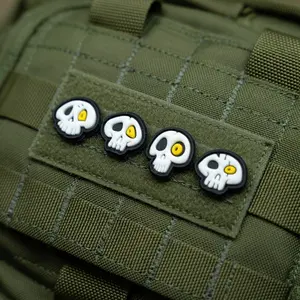 Mini Nightlight Skull Morale Badge PVC Skull Head Tactical Patches Hook&Loop Emblem on Small Backpack Hats Decorative Stickers