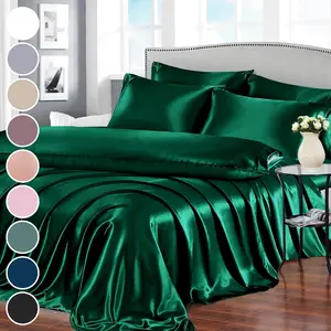 7pcs Sheets Queen Size Bed Set - Blackish Green Luxury Bedding - 1 Deep Fitted Sheet, 1 Soft Flat Sheet, 4 Pillowcases, 1 Body Pillowcase