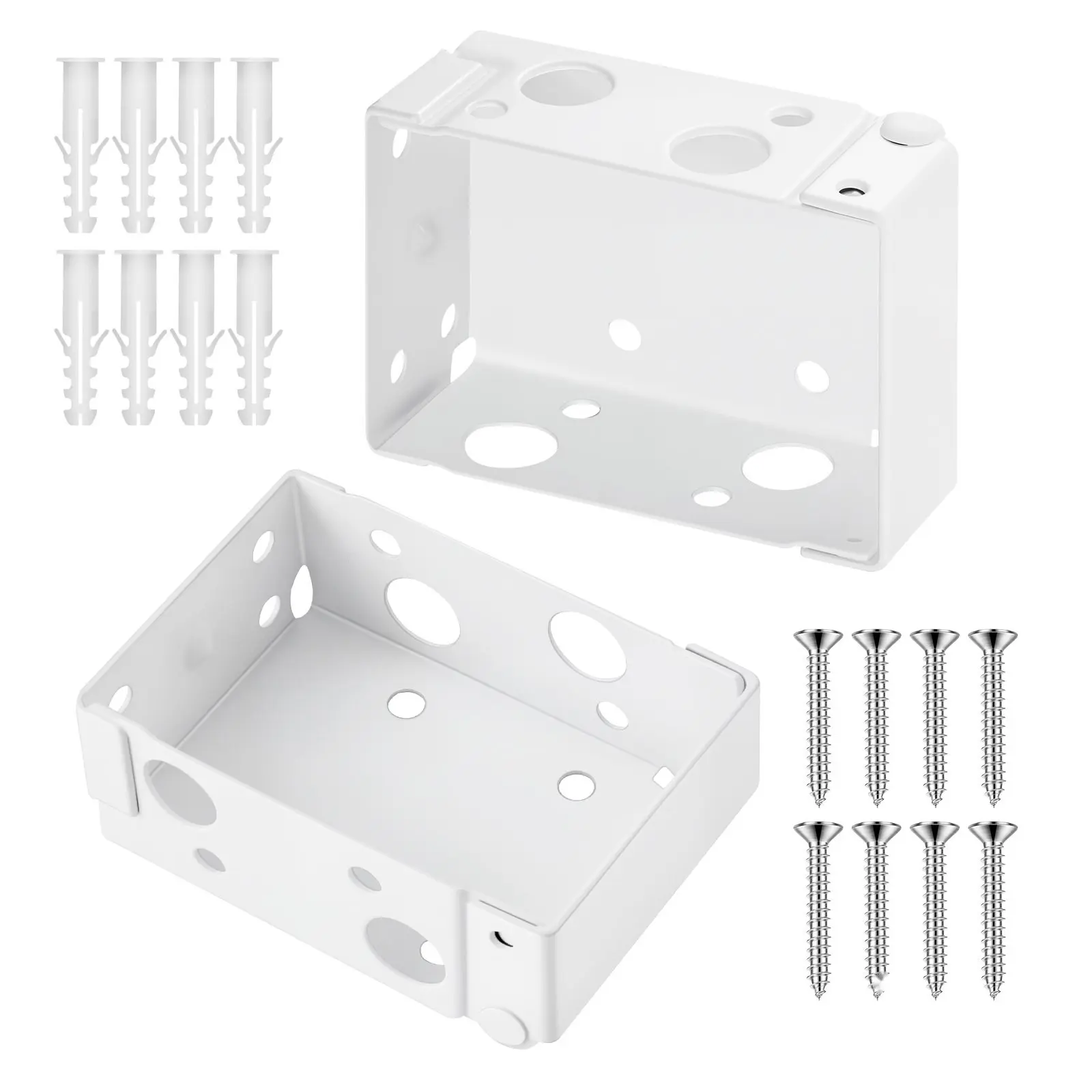 Box Mounting Brackets Set Of 2 For Window Blinds, Fits 1.5 x 2.25 Inch Headrails, Includes Self-Tapping Screws And Expansion Tubes, Sturdy Iron Construction, White Finish, Easy Blind Installation Hardware