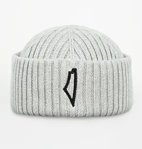 Men's Premium Brimless Knitted Cap - Palestine Map - Grey