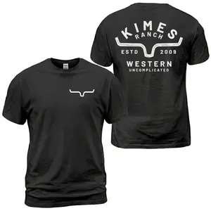 Kimes Ranch Bull Horn Logo T-Shirt, Western Uncomplicated ESTD 2009 Back Print Tee, Ranch Brand Graphic Shirt, Cowboy Country Style, Casual Cotton for Men and Women