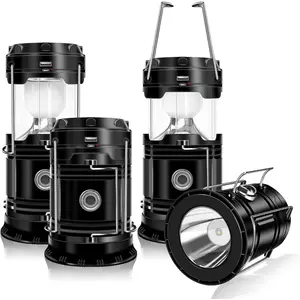 Solar Camping Lantern 4-Pack Collapsible LED USB Rechargeable Flashlight for Indoor/Outdoor Use in Hurricanes Power Outages