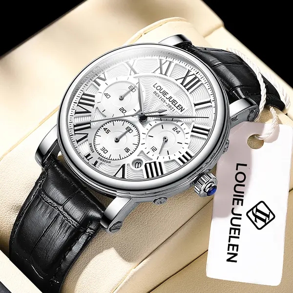 LOUIE JUELEN Heritage Elite: Swiss Precision Engineered |   Roman Numeral Dial & Alloy Armor |   Mineral Crystal Glass for Boardroom to Weekend