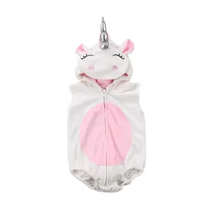 Infant Baby Girl Boy Halloween Cute Romper Costume Cosplay Cartoon Animal Unicorn Hooded Zipper Closure Sleeveless Jumpsuit