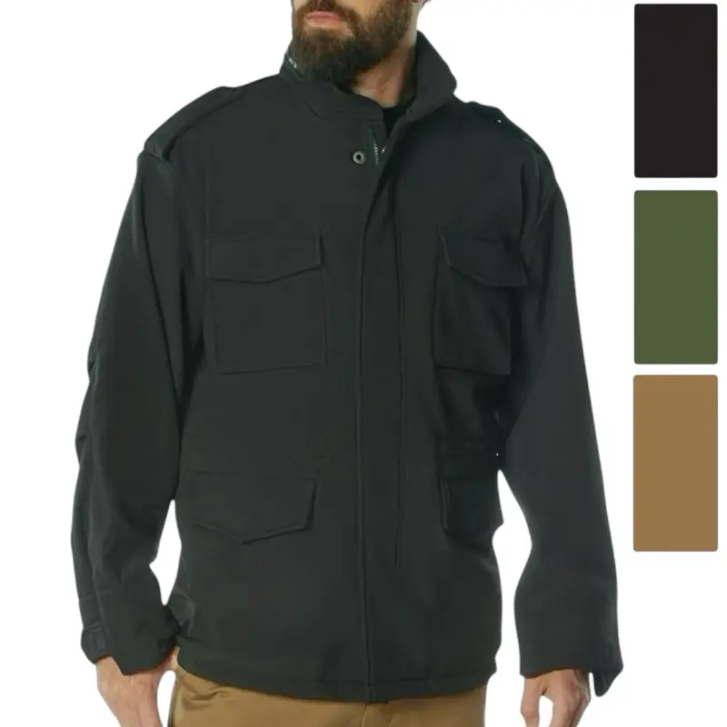 ROTHCO Men's Classic M-65 Tactical Field Coat - Menswear Outerwear, Waterproof Soft Shell Polyester, Fleece Lining, Utility Cargo Pockets, Black 5247 Tops, Fabric, Plain, Long Sleeve, Outdoor, Phoenix, Zipper, Mock Neck, Drawstrings, Fleece-Lined, Jacket,