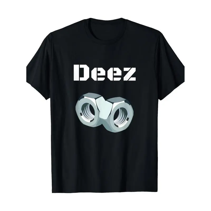 Men's  Relaxed Fit Short-Sleeve Graphic T-Shirt - Funny "Deez Nuts" Print, Casual Crew Neck Top with Geometric Design