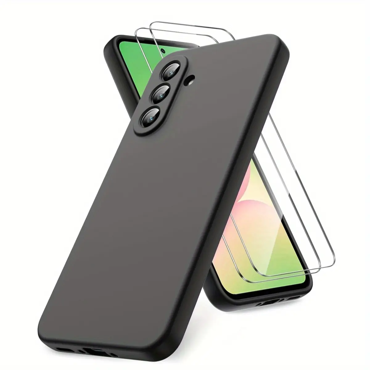 3_PCS 1 Phone Case with 2X Clear Screen Protectors Soft Anti-Scratch Microfiber Lining, Full Body Protective Shockproof Cover, TPU Shockproof, Shockproof Protective Covers, Candy Color for Samsung A16 A36 A56 A15 A35 A55 S24 S23 S24 FE