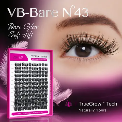 VEYESBEAUTY Eternal Series Bare False Lashes - TrueGrowT Technology, 0.05mm Ultra-Thin Band, 50% Lighter Low-Density Fibers, Beginner-Friendly, Easy to Apply, Lashes Only, Bare/Fit/Baby VB-Care Options, Barely There Individual Eyelash Extension Cosmetic