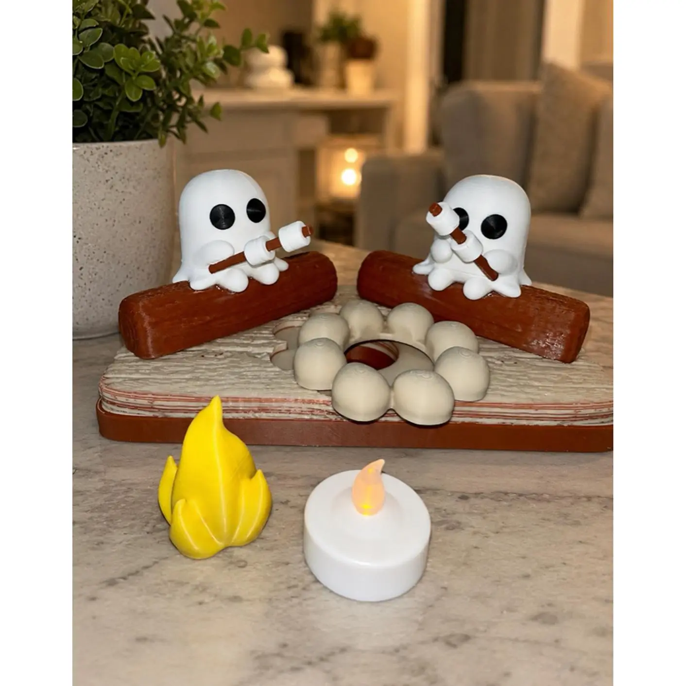 Ghost Campfire Set with LED Tea Light & S'mores - Cozy Halloween Decor for Kids & Adults - Perfect for Halloween Parties & Events