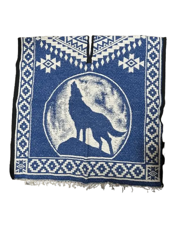 Unisex Adult Howling Wolf Poncho / Gaban