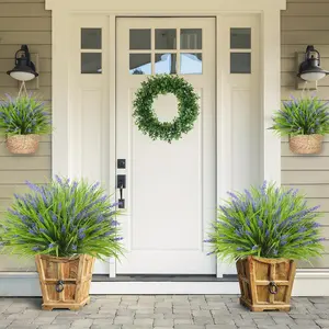12 Bundles Artificial Plants Outdoor Faux Lavender Flowers Fake Monkey Grass UV Resistant Plastic Greenery Plants for Garden Home Porch Window Patio Hanging Planter Indoor Decor (Purple)