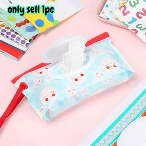 EVA  Wet Wipe Pouch Cute Snap-Strap Refillable Wet Wipes Bag Flip Cover Tissue Box Outdoor Useful Stroller Accessory