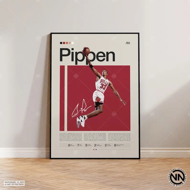 [Unframed] Scottie Pippen Poster, Chicago Bulls Print, NBA Poster, Sports Poster, Mid Century Modern, NBA Fans, Basketball Gift, Sports Bedroom Posters