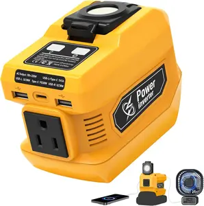 220W Power Inverter Compatible with  20V , DC 20V to AC 110V-120V Portable Power Generator, Inverter with 2 USB Ports 1 Type-C 1 AC Outlet, 400 Lumen Light