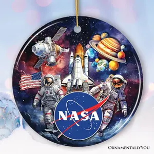 Artistic NASA Handcrafted Ornament, Astronaut in Outer Space with the Planets