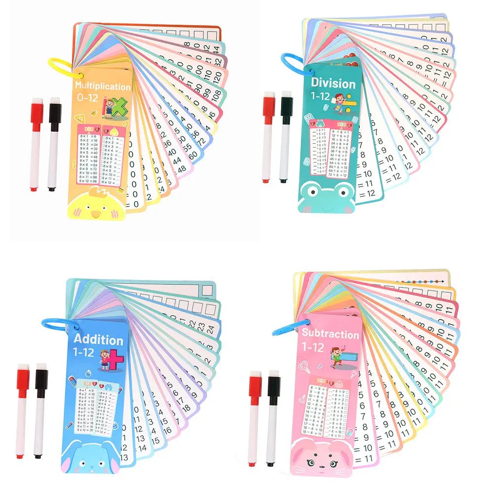 4 Sets Learning Cards Set, Includes Addition Subtraction Multiplication ...