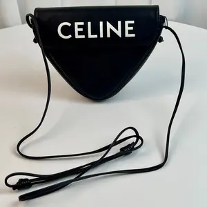 Pre-owned calfskin Crossbody Bags Celine Triangle Crossbody Bag Smooth White Logo Print